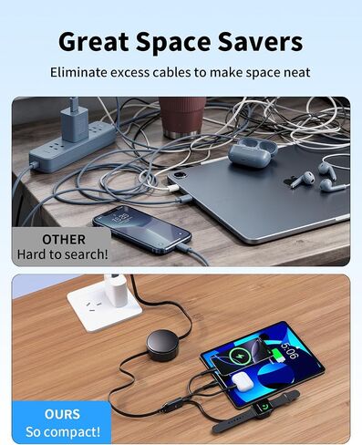 كابل شحن متعدد قابل للسحب بقوة 100 واط لشاحن ساعة Apple - سلك شحن قابل للسحب 8 في 1 مع Lightning/Micro USB/Type C/iWatch لـ iWatch وiPhone وiPad والأجهزة اللوحية والأجهزة المتعددة (4 أقدام) in Saudi Arabia