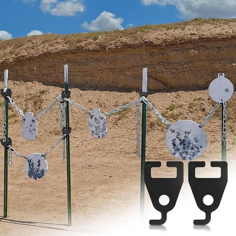 Soulchen 2 Pack AR500 T- Post Target Hanger 3/8" زوج خطاف فولاذي سميك قابل للتعديل لارتفاع الشماعات لأعمدة T-دعامات تثبيت شديدة التحمل للأهداف الفولاذية in Kuwait