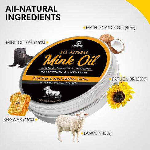 MEKER Mink Oil for Leather Boots, Leather Conditioner and Cleaner 3.52oz-All-Natural Waterproof Soften and Restore Shoes in Kuwait