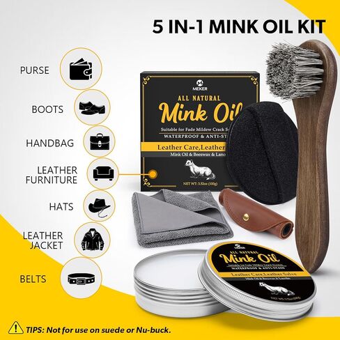 MEKER Mink Oil for Leather Boots, Leather Conditioner and Cleaner 3.52oz-All-Natural Waterproof Soften and Restore Shoes in Kuwait