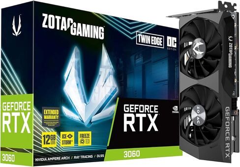 ZOTAC Gaming GeForce RTX 3060 Twin Edge OC 12GB GDDR6 192-bit 15 Gbps PCIE 4.0 بطاقة رسومات الألعاب، تبريد IceStorm 2.0، التحكم النشط في المروحة، إيقاف مروحة التجميد ZT-A30600H-10M (متجدد) in Saudi Arabia