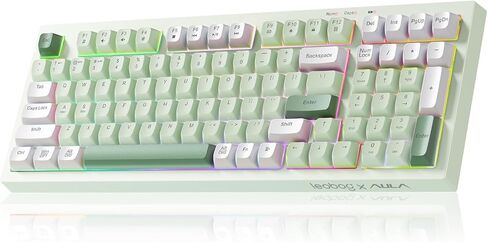 لوحة مفاتيح الألعاب LEOBOG x Aula، لوحة مفاتيح كريمية لاسلكية، لوحات مفاتيح كمبيوتر بلوتوث، شعور ميكانيكي بالحجم الكامل مع لوحة أرقام تضيء RGB بإضاءة خلفية ثلاثية الوضع BT/2.4 جيجا هرتز/USB-C - K99 أخضر in Kuwait