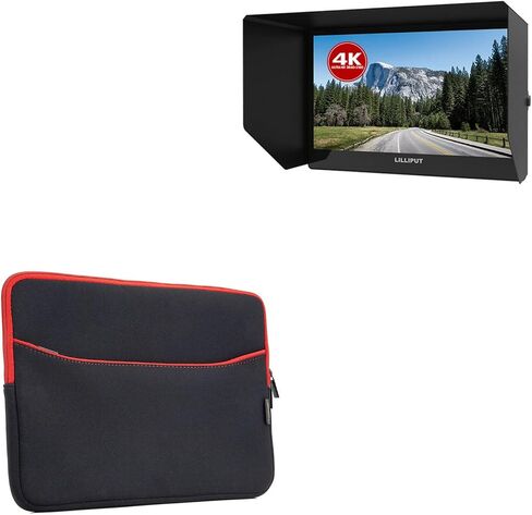 BoxWave Case Compatible with Lilliput A12 - SoftSuit with Pocket, Soft Pouch Neoprene Cover Sleeve Zipper Pocket - Jet Black with Red Trim in Saudi Arabia