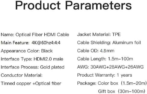 كابل AOC HDMI من الألياف الضوئية بطول 65 قدمًا و20 مترًا بسرعة 18 جيجابت في الثانية عالي السرعة 4K60 هرتز، مع موصلات HDMI صغيرة وقياسية، سهل توجيه الأنابيب in Kuwait