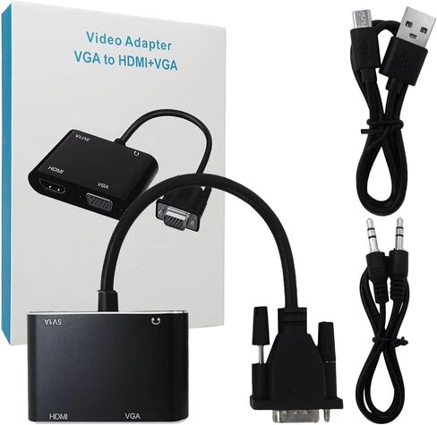 New 2 in 1 VGA to HDMI+VGA Adapter 1080P Full HD Video Audio Converter Compatible for Most Computer or Laptop with VGA Port, with 3.5mm Audio Port, Fully Plug & Play in Saudi Arabia