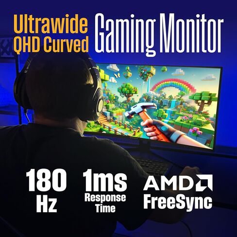 شاشة ألعاب Westinghouse 49 بوصة منحنية فائقة الدقة QHD، AMD FreeSync Premium، ضبابية حركة منخفضة، منحنى R1800، 5120x1440، لألعاب الكمبيوتر مع مكبرات صوت مدمجة، 2X DisplayPort، 2X HDMI، USB C in Kuwait