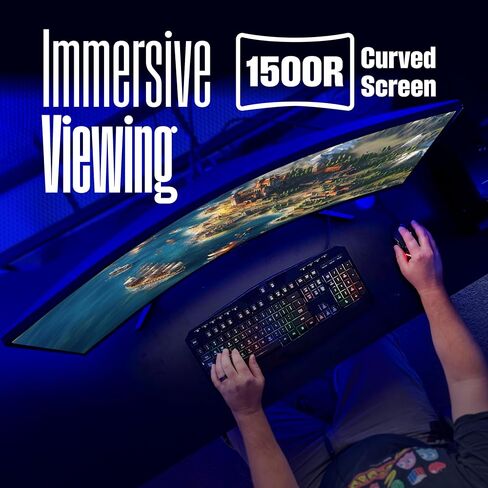 شاشة ألعاب Westinghouse 49 بوصة منحنية فائقة الدقة QHD، AMD FreeSync Premium، ضبابية حركة منخفضة، منحنى R1800، 5120x1440، لألعاب الكمبيوتر مع مكبرات صوت مدمجة، 2X DisplayPort، 2X HDMI، USB C in Kuwait