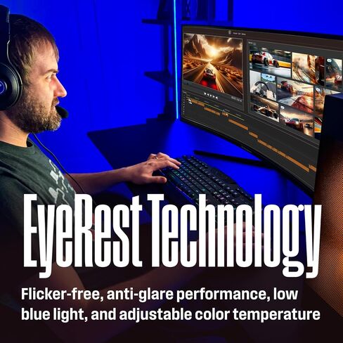 شاشة ألعاب Westinghouse 49 بوصة منحنية فائقة الدقة QHD، AMD FreeSync Premium، ضبابية حركة منخفضة، منحنى R1800، 5120x1440، لألعاب الكمبيوتر مع مكبرات صوت مدمجة، 2X DisplayPort، 2X HDMI، USB C in Kuwait
