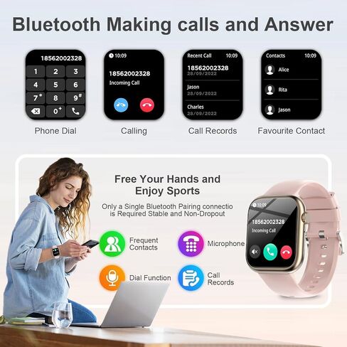 GADIXY Smart Watches for Women Answer/Make Calls, 1.83" HD,7 Day+ Battery Fitness Watch with Heart Rate/Sleep Monitor, 110 Sports Activity Trackers, IP68 Women Smartwatch for Android/iOS,Pink in Saudi Arabia