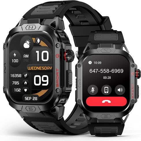 Military Smart Watch for Men, 2.02" Outdoor Sport Smartwatch with Flashlight, Heart Rate Blood Oxygen Blood Pressure Sleep, 100+ Sport Modes Fitness Tracker Compatible Android and iOS Black in Saudi Arabia