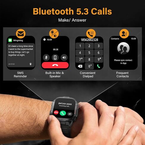 Military Smart Watch for Men, 2.02" Outdoor Sport Smartwatch with Flashlight, Heart Rate Blood Oxygen Blood Pressure Sleep, 100+ Sport Modes Fitness Tracker Compatible Android and iOS Black in Saudi Arabia
