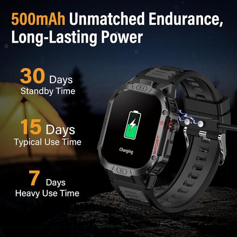 Military Smart Watch for Men, 2.02" Outdoor Sport Smartwatch with Flashlight, Heart Rate Blood Oxygen Blood Pressure Sleep, 100+ Sport Modes Fitness Tracker Compatible Android and iOS Black in Saudi Arabia