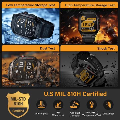 Military Smart Watch for Men, 2.02" Outdoor Sport Smartwatch with Flashlight, Heart Rate Blood Oxygen Blood Pressure Sleep, 100+ Sport Modes Fitness Tracker Compatible Android and iOS Black in Saudi Arabia