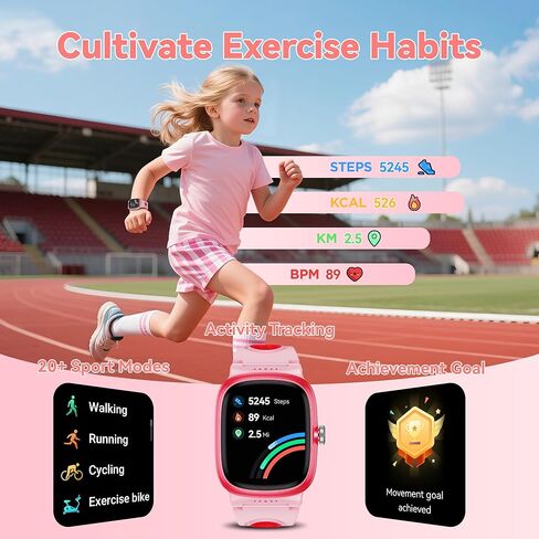 ساعة ذكية للفتيات الفتيات مع النوم | الصحة | تعقب النشاط ، والألعاب ، المنبه ، IP68 Waterproof Kids Fitness Watch مع عداد الخطى ، حساب عائلي ، هدايا الألعاب للأطفال الذين تتراوح أعمارهم بين 4-16 (روز/رمال وردية) in Kuwait