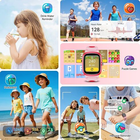 ساعة ذكية للفتيات الفتيات مع النوم | الصحة | تعقب النشاط ، والألعاب ، المنبه ، IP68 Waterproof Kids Fitness Watch مع عداد الخطى ، حساب عائلي ، هدايا الألعاب للأطفال الذين تتراوح أعمارهم بين 4-16 (روز/رمال وردية) in Kuwait