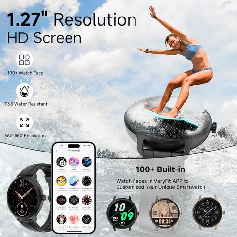ساعات ذكية للنساء والرجال 1.27 بوصة HD لتتبع اللياقة البدنية مع مراقب معدل ضربات القلب/النوم/الخطوات/SpO2، ساعة مقاومة للماء IP68 لنظام Android iOS (وردي) in Kuwait