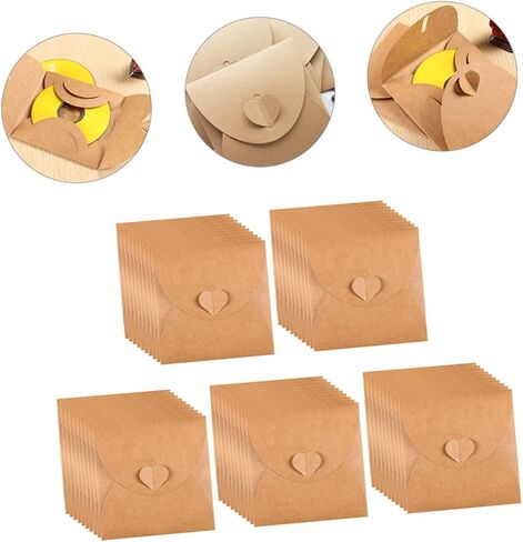 50Pcs Vintage Kraft Paper Envelopes for CD DVD Instant Photo Bags Blank Storage Sleeves with Heart Button for Parties and Events in Saudi Arabia