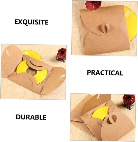 50Pcs Vintage Kraft Paper Envelopes for CD DVD Instant Photo Bags Blank Storage Sleeves with Heart Button for Parties and Events in Saudi Arabia