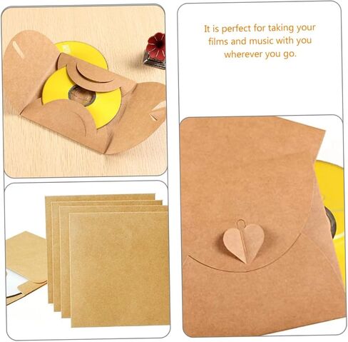 50Pcs Vintage Kraft Paper Envelopes for CD DVD Instant Photo Bags Blank Storage Sleeves with Heart Button for Parties and Events in Saudi Arabia