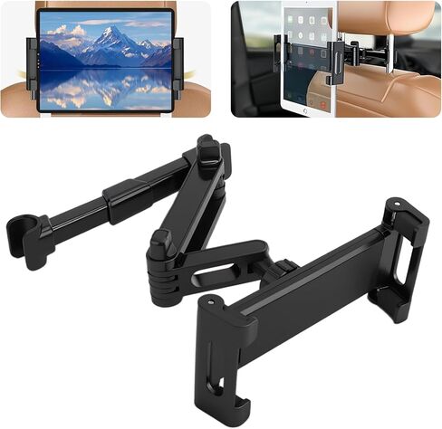 حامل كمبيوتر لوحي مطور لمسند رأس السيارة، مسند رأس iPad قابل للتعديل مع ذراع تمديد 3 في 1، حامل iPad للسيارة يدور 360 درجة للهواتف اللوحية مقاس 4.7-12.9 بوصة، أساسيات السفر بالسيارة للأطفال (أسود) in Kuwait