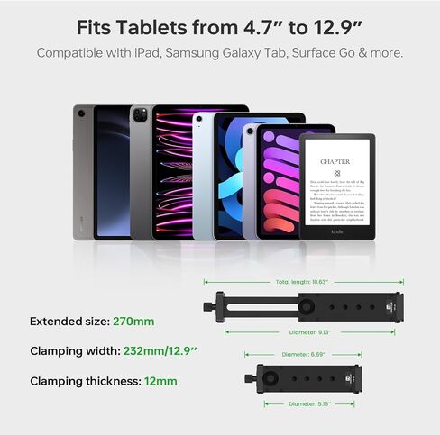 محول حامل ثلاثي القوائم من الألومنيوم لجهاز iPad مع لوحة ARCA-Swiss سريعة الإصدار، حامل كمبيوتر لوحي عالمي لحامل ثلاثي القوائم بخيط 1/4 بوصة، يناسب أجهزة iPad والأجهزة اللوحية مقاس 4.7 بوصة - 12.9 بوصة، للفيديو والبث والتصوير الفوتوغرافي in Kuwait