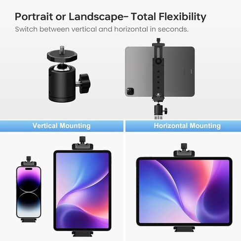 محول حامل ثلاثي القوائم من الألومنيوم لجهاز iPad مع لوحة ARCA-Swiss سريعة الإصدار، حامل كمبيوتر لوحي عالمي لحامل ثلاثي القوائم بخيط 1/4 بوصة، يناسب أجهزة iPad والأجهزة اللوحية مقاس 4.7 بوصة - 12.9 بوصة، للفيديو والبث والتصوير الفوتوغرافي in Kuwait