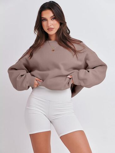 ANRABESS Women's Long Sleeve Sweatshirt Casual Crewneck Loose Fit Pullover Hoodie Fleece Fall Tops in Saudi Arabia