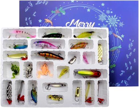 Christmas Fishing Bait Blind Set, Advent Calendar Fishing Lures Box Christmas Mystery Tackle Boxes for Fishermen Perfect Present in Saudi Arabia