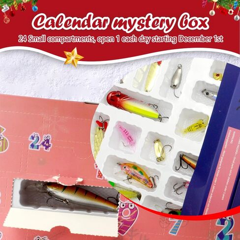 Christmas Fishing Bait Blind Set, Advent Calendar Fishing Lures Box Christmas Mystery Tackle Boxes for Fishermen Perfect Present in Saudi Arabia