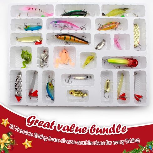 Christmas Fishing Bait Blind Set, Advent Calendar Fishing Lures Box Christmas Mystery Tackle Boxes for Fishermen Perfect Present in Saudi Arabia