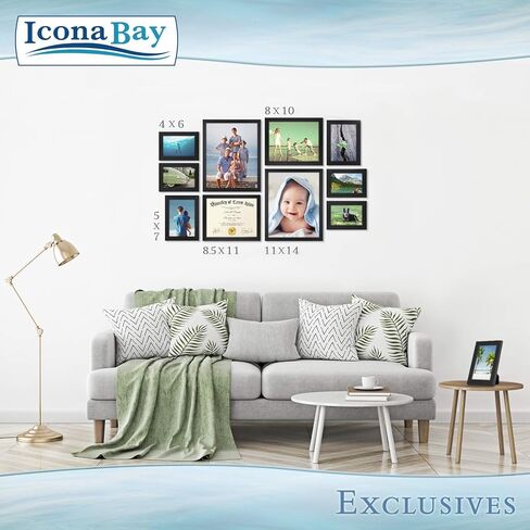 إطارات صور Icona Bay مقاس 8 × 10 (أبيض، 6 عبوات)، إطارات صور مركبة من الخشب القوي مقاس 8 × 10، تصميم أنيق، سطح الطاولة أو التثبيت على الحائط، مجموعة حصرية in Kuwait