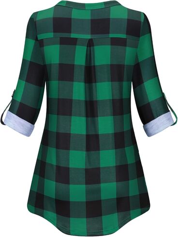 Tanst Sky Womens Casual Long Sleeve Zipped V Neck Plaid Tunic Blouses in Saudi Arabia