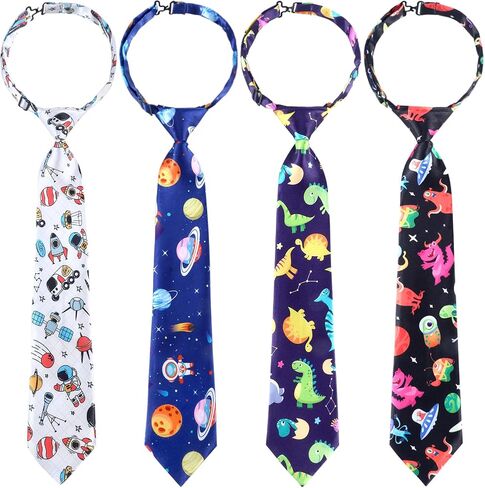 Geyoga 4 Pcs Pre Tied Boys Ties Stripe Zipper Ties Adjustable Boys Necktie for Toddler Youth Wedding Graduation School, 4 Colors in Saudi Arabia
