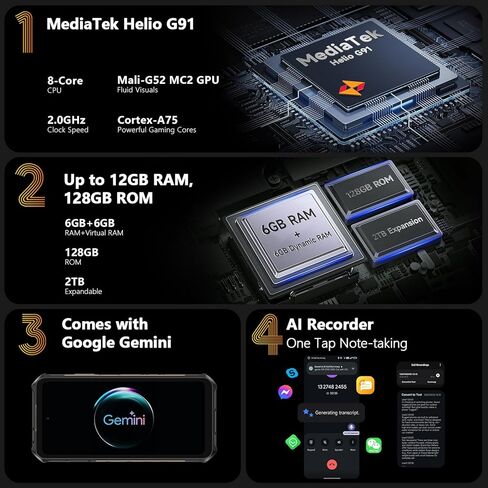 Ulefone Armor X16 Rugged Cell Phone, Android 15 OS, 10360mAh/33W, 12+128GB/2TB, 48MP+20MP+2MP+16MP Camera, 6.56" 90HZ, Widevine L1/NFC/GPS/Dual SIM 4G LTE Unlocked Smartphone - Wasteland Shadow in Saudi Arabia