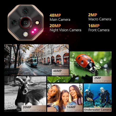Ulefone Armor X16 Rugged Cell Phone, Android 15 OS, 10360mAh/33W, 12+128GB/2TB, 48MP+20MP+2MP+16MP Camera, 6.56" 90HZ, Widevine L1/NFC/GPS/Dual SIM 4G LTE Unlocked Smartphone - Wasteland Shadow in Saudi Arabia
