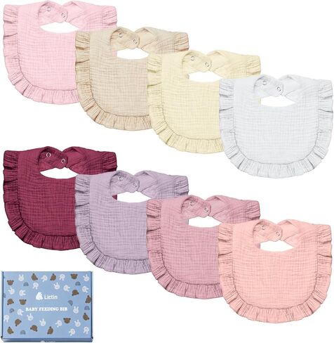 Lictin 8-Pack Muslin Baby Bibs - Bandana Drooling and Teething Bibs, Unisex Cotton in Saudi Arabia