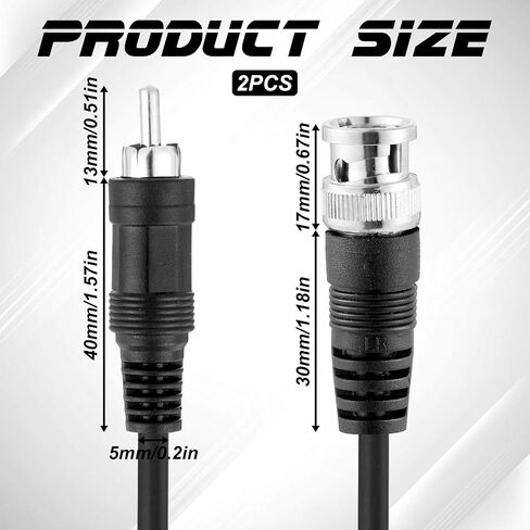 2 قطعة محول BNC إلى RCA 75 أوم كابل RCA ذكر إلى BNC ذكر كابل فيديو موصل فيديو مركب محوري لنظام مراقبة الكاميرا CCTV in Saudi Arabia