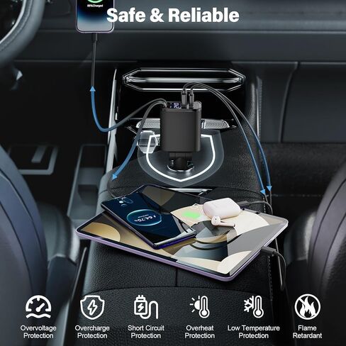 Retractable Car Charger USB C 4 in 1 87W Cigarette Lighter Car Phone Charger Adapter for iPhone 17 with Voltage Display Fast Charge for iPhone,Android,Samsung,etc in Saudi Arabia