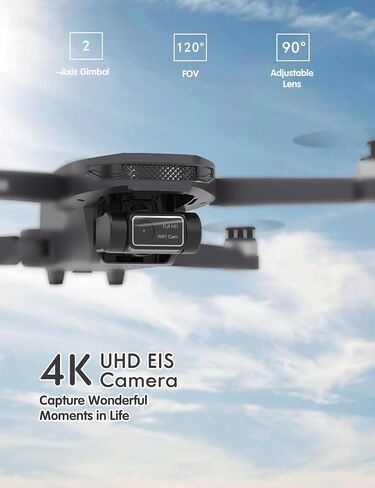 طائرة بدون طيار بنظام تحديد المواقع العالمي (GPS) مع كاميرا 4K للبالغين، محورين Gimbal EIS مع محرك بدون فرش، بطاريتان لمدة 40 دقيقة من وقت الطيران، عدسة قابلة للتعديل بزاوية 90 درجة in Kuwait
