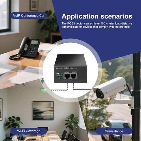 POE90 90W Gigabit Ultra PoE++ Injector Adapter, IEEE 802.3 bt /802.3at/802.3af Compliant, Up to 90W Ultra Power Supply, 10/100/1000Mbps Shielded RJ-45, Plug & Play, Metal housing in Saudi Arabia