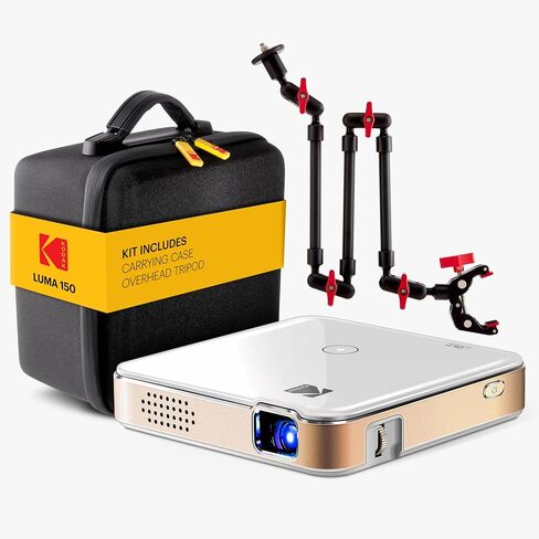 طقم جهاز عرض لاسلكي صغير Kodak Luma 150 مع حامل ثلاثي القوائم وحقيبة، DLP، 55 لومن ANSI، انعكاس الشاشة، HDMI/USB/microSD - لتزيين ملفات تعريف الارتباط والتتبع والعروض التقديمية (أسود) in Saudi Arabia