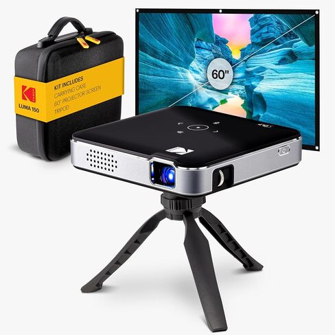 مجموعة KODAK Luma 150 الكاملة - جهاز عرض DLP صغير الحجم لاسلكي مع حافظة، حامل ثلاثي القوائم، شاشة 60 بوصة، بطارية قابلة للشحن، مكبر صوت مدمج، HDMI، USB، MicroSD - مرآة محمولة ومرآة للشاشة (أبيض) in Saudi Arabia