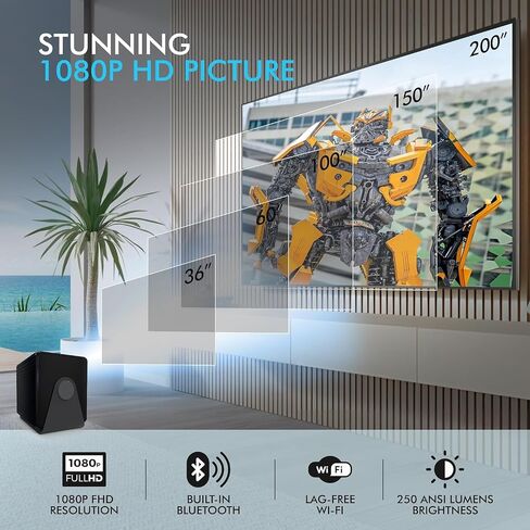 RCA 1080P Smart Streaming Mini Projector intended for Roku Express Streaming Device (included), 250 ANSI Lumens, HDMI, Wi-Fi & Bluetooth, Projects 36 - 200 inches - RPJ227 (Renewed). in Saudi Arabia
