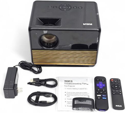 RCA 1080P Smart Streaming Mini Projector intended for Roku Express Streaming Device (included), 250 ANSI Lumens, HDMI, Wi-Fi & Bluetooth, Projects 36 - 200 inches - RPJ227 (Renewed). in Saudi Arabia