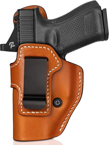 حافظة IWB جلدية عالمية ممتازة لـ G19 G23 G26 G27، P-10C، SD9VE SD40VE، Security 9، PPQ ومسدسات مدمجة ذات حجم مماثل، حافظة حمل مخفية داخل حزام الخصر مع قطع بصري، لون بني in Kuwait