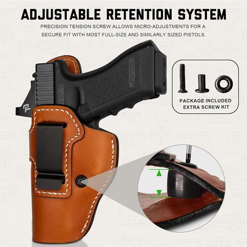 حافظة IWB جلدية عالمية ممتازة لـ G19 G23 G26 G27، P-10C، SD9VE SD40VE، Security 9، PPQ ومسدسات مدمجة ذات حجم مماثل، حافظة حمل مخفية داخل حزام الخصر مع قطع بصري، لون بني in Kuwait