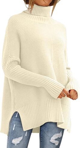 EFAN 2023 Fall Trendy Oversized Turtleneck Sweater for Women Batwing Long Sleeve Knitted Cozy Pullover Sweaters in Saudi Arabia