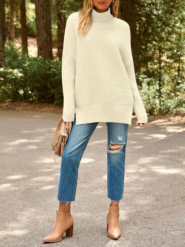 EFAN 2023 Fall Trendy Oversized Turtleneck Sweater for Women Batwing Long Sleeve Knitted Cozy Pullover Sweaters in Saudi Arabia