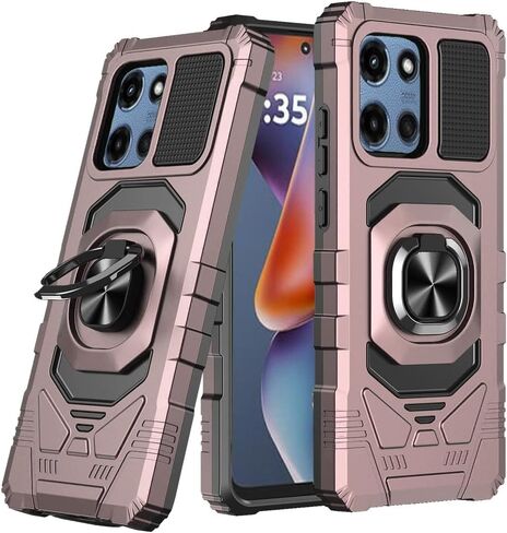 حافظة لهاتف Motorola Moto G 5G 2025 XT2513V Robotic Hybrid Ring Stand + Extreme Band (أسود) in Kuwait