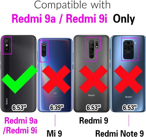 Asuwish Phone Case for Xiaomi Redmi 9A 9AT Redme 9i with Tempered Glass Screen Protector Cover and Wrist Strap Card Holder Slot Stand Cell Accessories Wallet Redmi9A A9 Redmi9i i9 Women Men Blue in Saudi Arabia